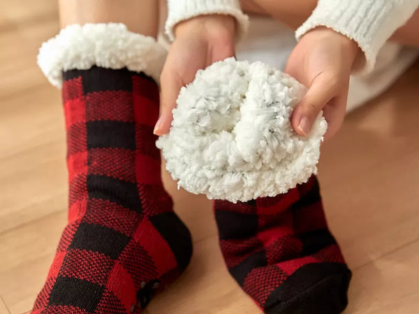 Feel Cozy Sherpa Lined Fancy Print Comfy fuzzy Socks with silicone