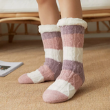 Feel Cozy Sherpa Lined Comfy  fuzzy Socks with silicone Non-Slip grips Stripes