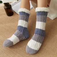 Feel Cozy Sherpa Lined Comfy  fuzzy Socks with silicone Non-Slip grips Stripes