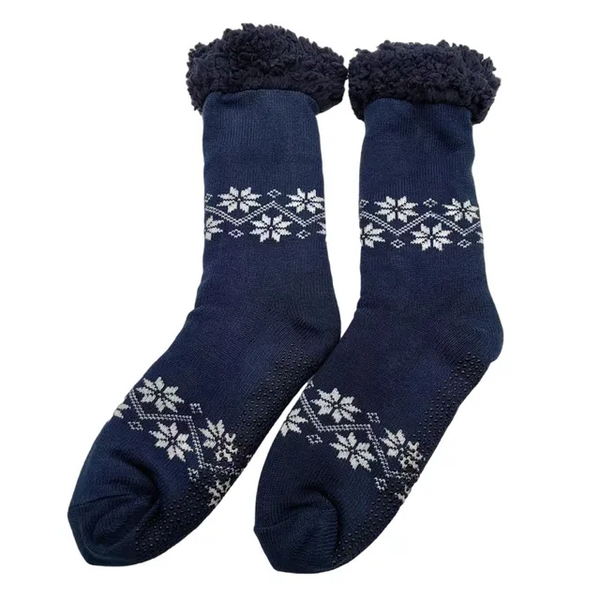 Men Cozy Sherpa Lined Fancy Print Comfy fuzzy Socks with silicone Non-Slip grips