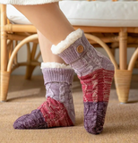 Feel Cozy Sherpa Lined Comfy  fuzzy Socks with silicone Non-Slip grips Stripes