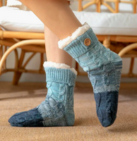 Feel Cozy Sherpa Lined Comfy  fuzzy Socks with silicone Non-Slip grips Stripes