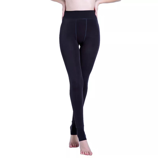 Black Solid Fleece LIned Warm Thermal Leggings with Stir-up Foot (US Size L-XL)