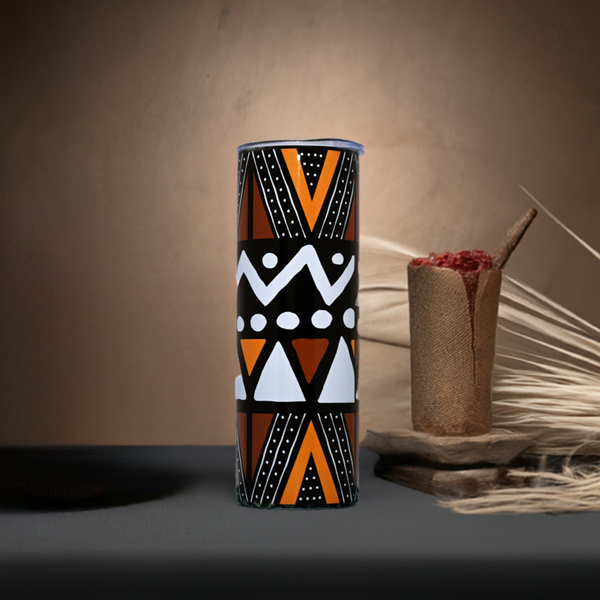 Coral Bogolan Mud Cloth Pattern 20oz Stainless Steel Ankara Tumbler