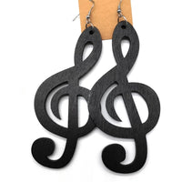 Music Note Wooden Earrings - Black