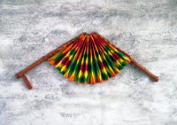 Yellow/Green Kente and Leather Handmade Fan