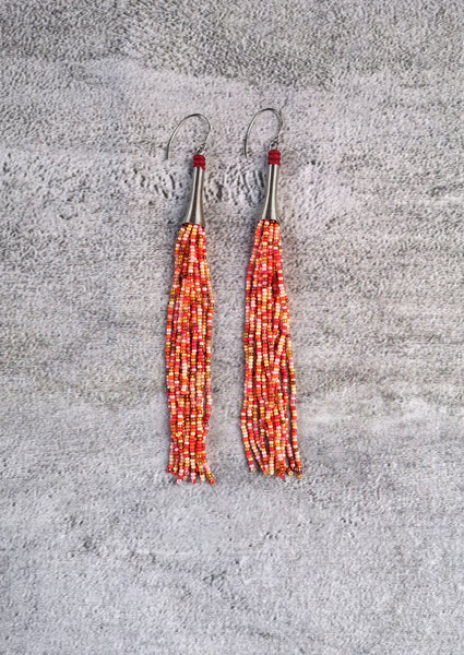 Peach and Orange Mixed Beaded Earring with Stainless Steel hooks