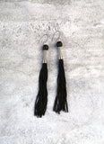 Jet Black Matte Krobo Beaded Earring with Stainless Steel hooks