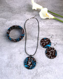 COFFEE AND BLUE PRINT ANKARA NECKLACE EARRING AND BANGLE SET