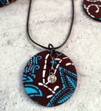 COFFEE AND BLUE PRINT ANKARA NECKLACE EARRING AND BANGLE SET