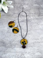 TORTOISE SHELL PATTERN ANKARA KROBO BEAD NECKLACE EARRING AND BANGLE SET