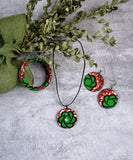 GREEN FLOWER ANKARA CRYSTAL NECKLACE EARRING AND BANGLE SET