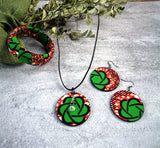 GREEN FLOWER ANKARA CRYSTAL NECKLACE EARRING AND BANGLE SET